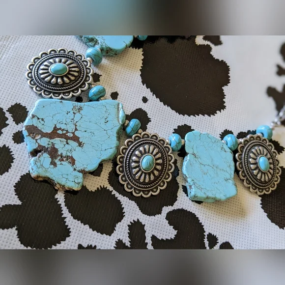 Turquoise and Silver Statement Necklace - Picture 3 of 5